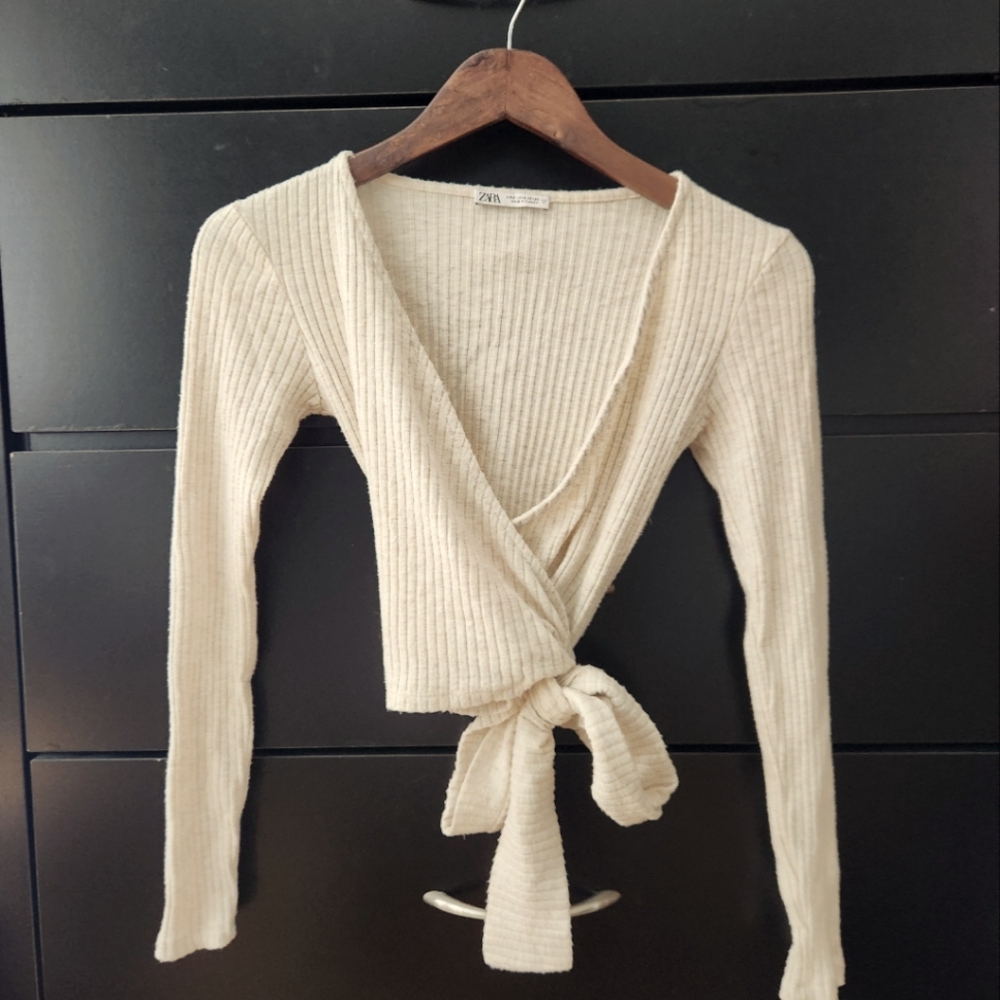 Zara Cream Wrap Sweater, NWOT
